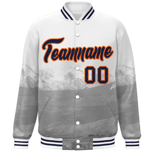 Custom White Navy-Orange Denver City Connect Track Varsity Full-Snap Jacket