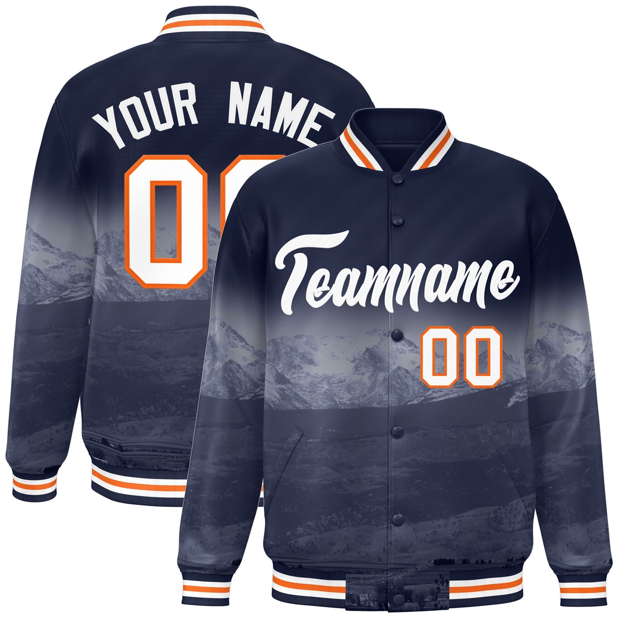 Custom Navy White Denver City Connect Track Varsity Full-Snap Jacket