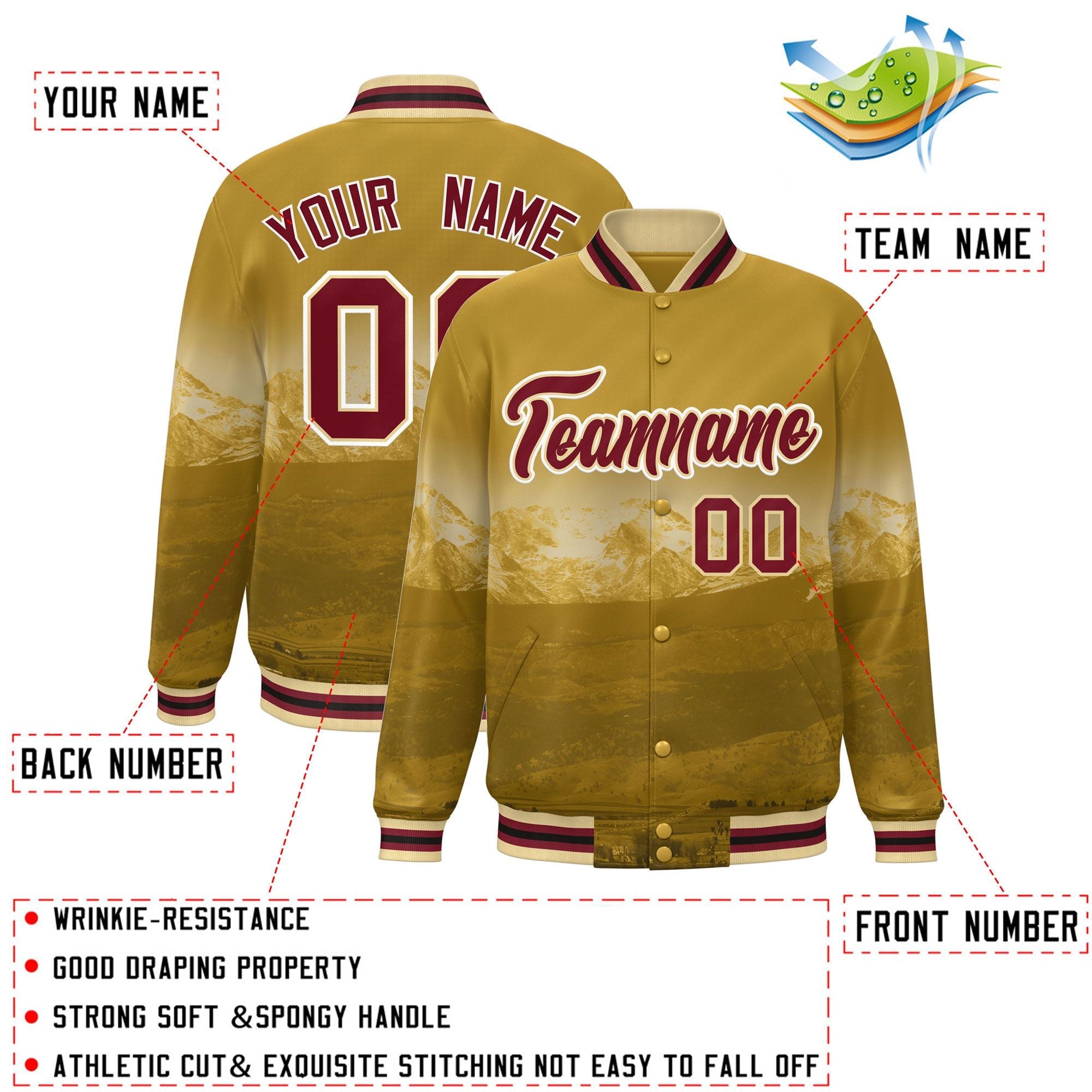 Custom Old Gold Crimson-White Denver City Connect Track Varsity Full-Snap Jacket