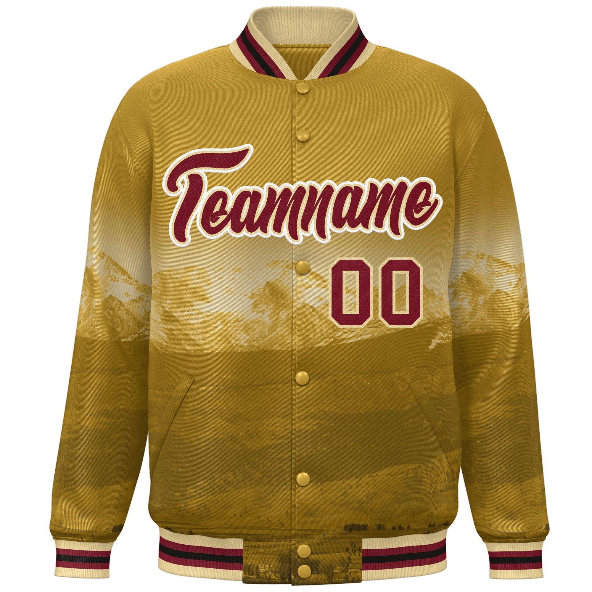 Custom Old Gold Crimson-White Denver City Connect Track Varsity Full-Snap Jacket