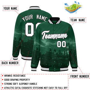 Custom Green White-Black Philadelphia City Connect Track Varsity Full-Snap Jacket