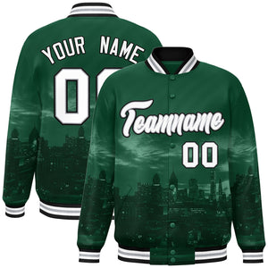 Custom Green White-Black Philadelphia City Connect Track Varsity Full-Snap Jacket