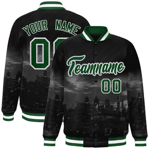 Custom Black Green-White Philadelphia City Connect Track Varsity Full-Snap Jacket