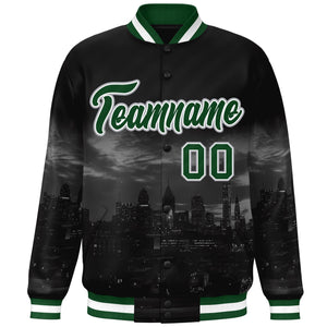 Custom Black Green-White Philadelphia City Connect Track Varsity Full-Snap Jacket