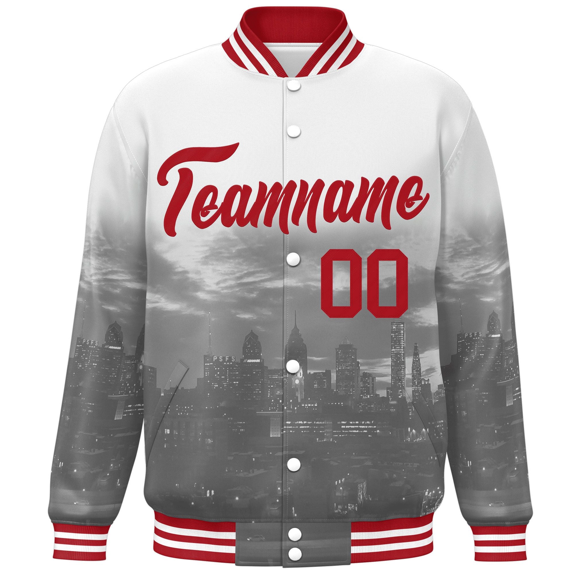 Custom White Red Philadelphia City Connect Track Varsity Full-Snap Jacket