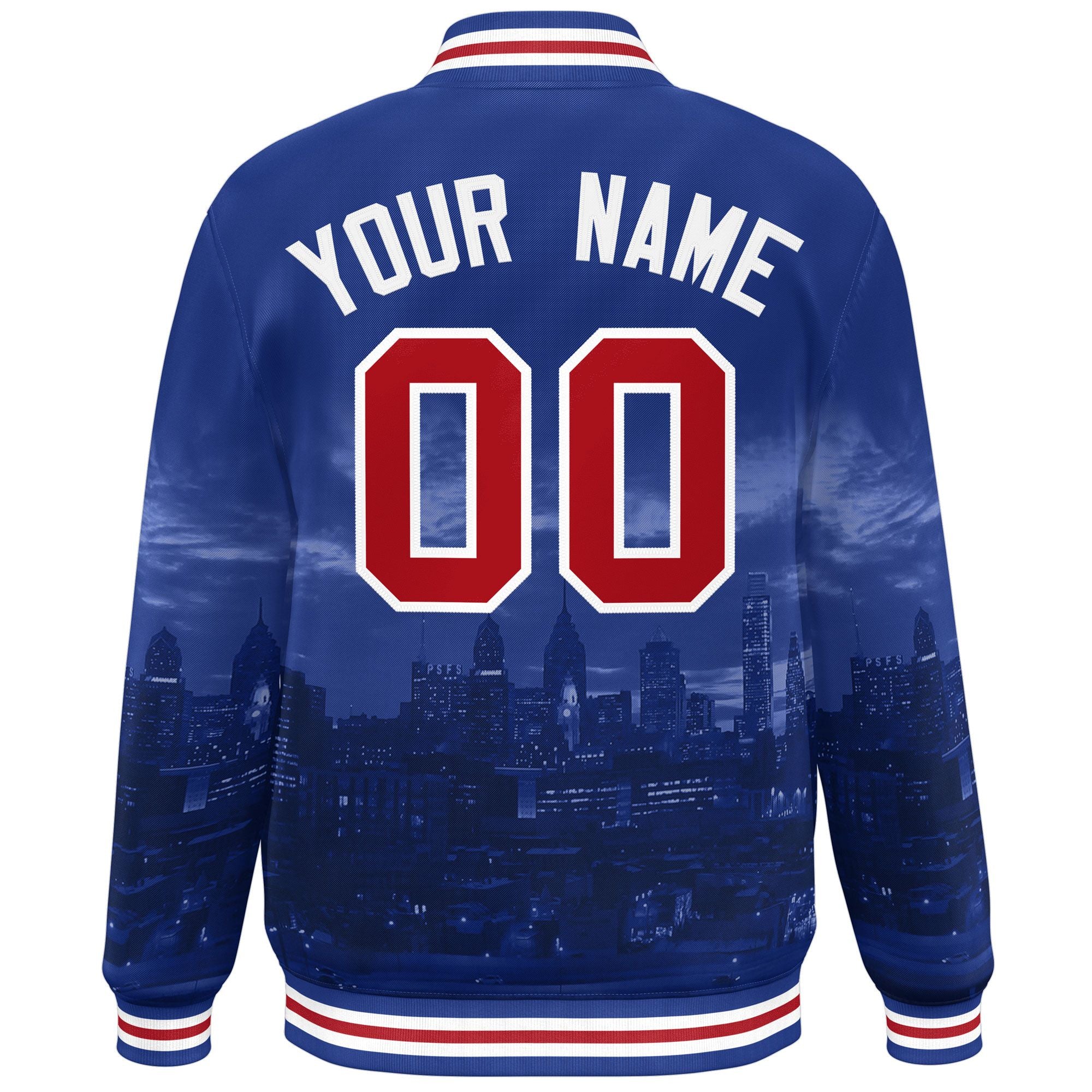 Custom Royal Red-White Philadelphia City Connect Track Varsity Full-Snap Jacket