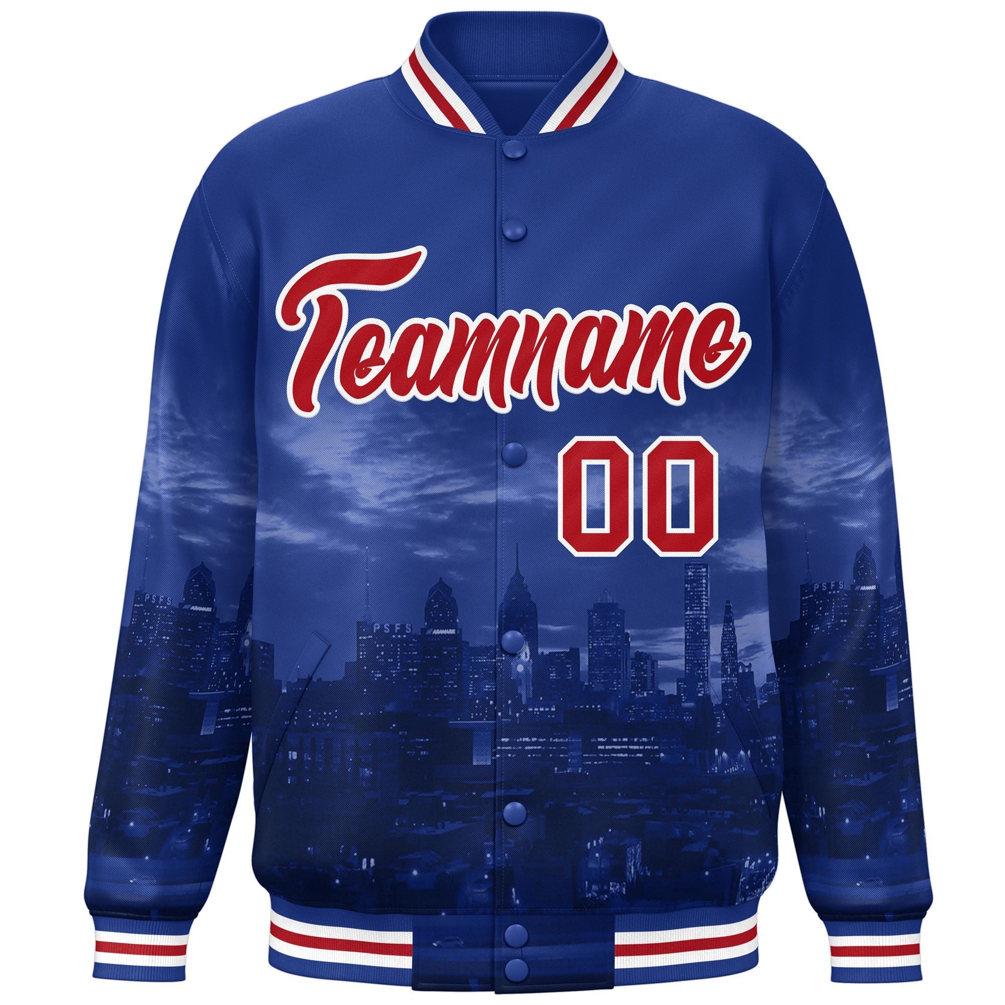 Custom Royal Red-White Philadelphia City Connect Track Varsity Full-Snap Jacket