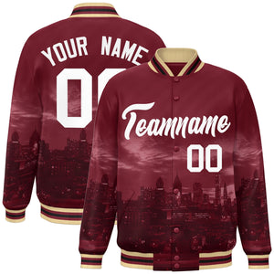 Custom Crimson White Philadelphia City Connect Track Varsity Full-Snap Jacket