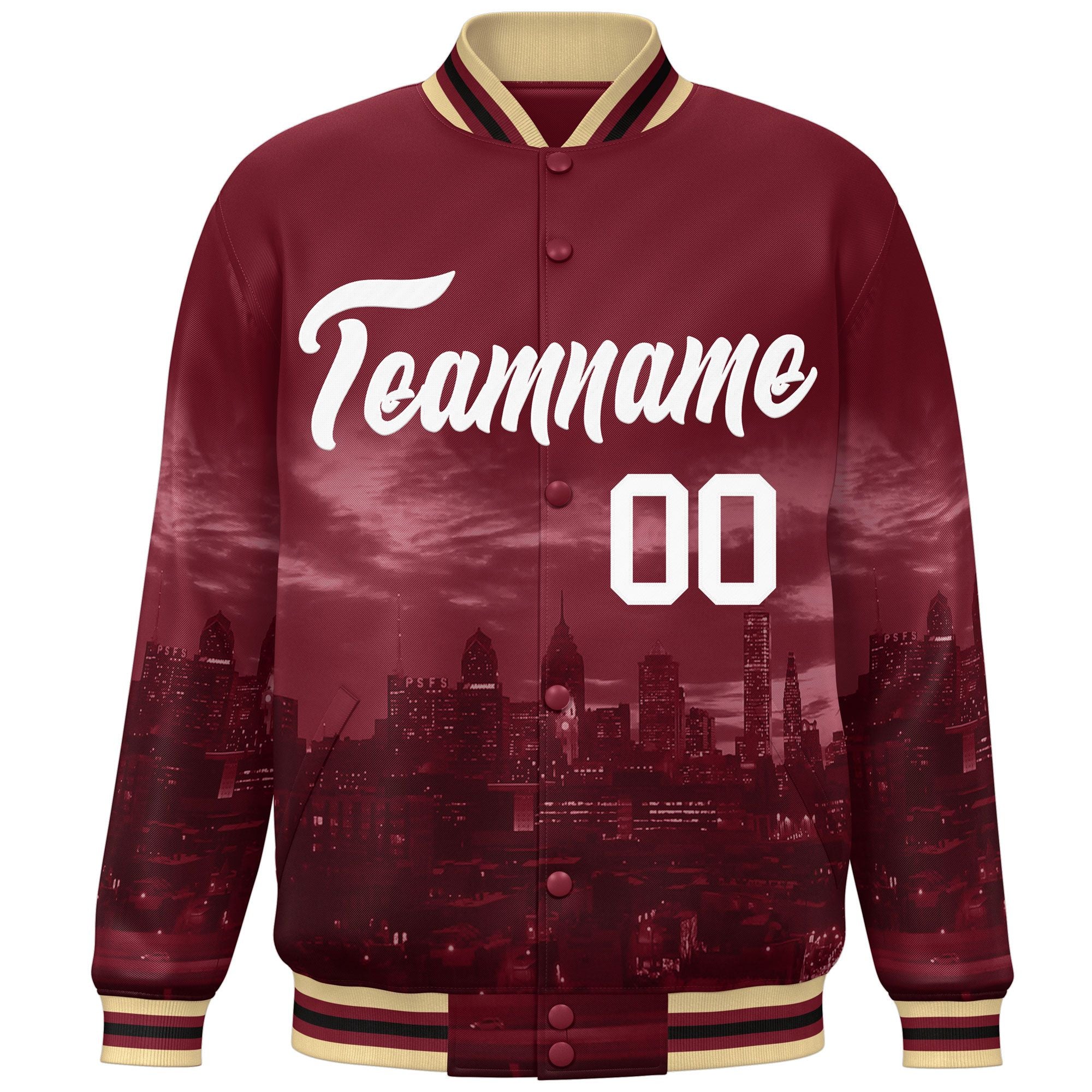 Custom Crimson White Philadelphia City Connect Track Varsity Full-Snap Jacket