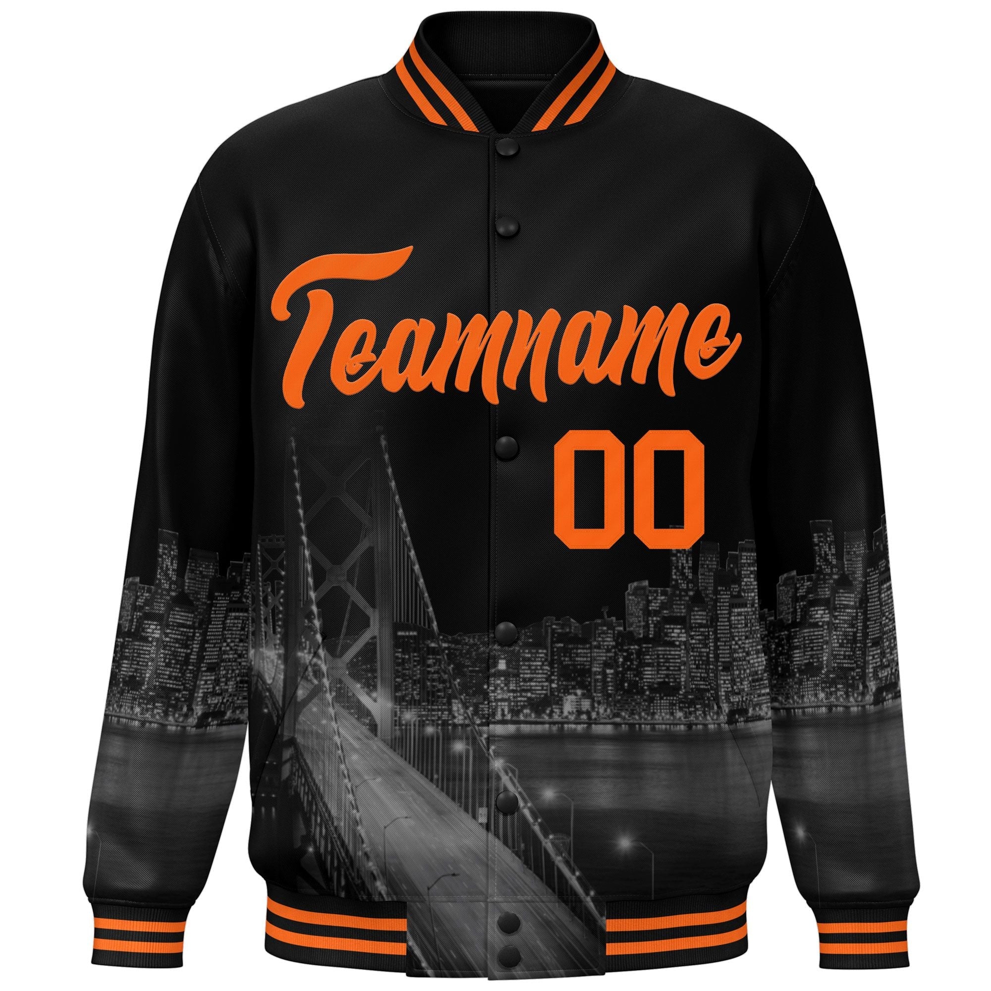 Custom Black Orange San Francisco City Connect Track Varsity Full-Snap Jacket