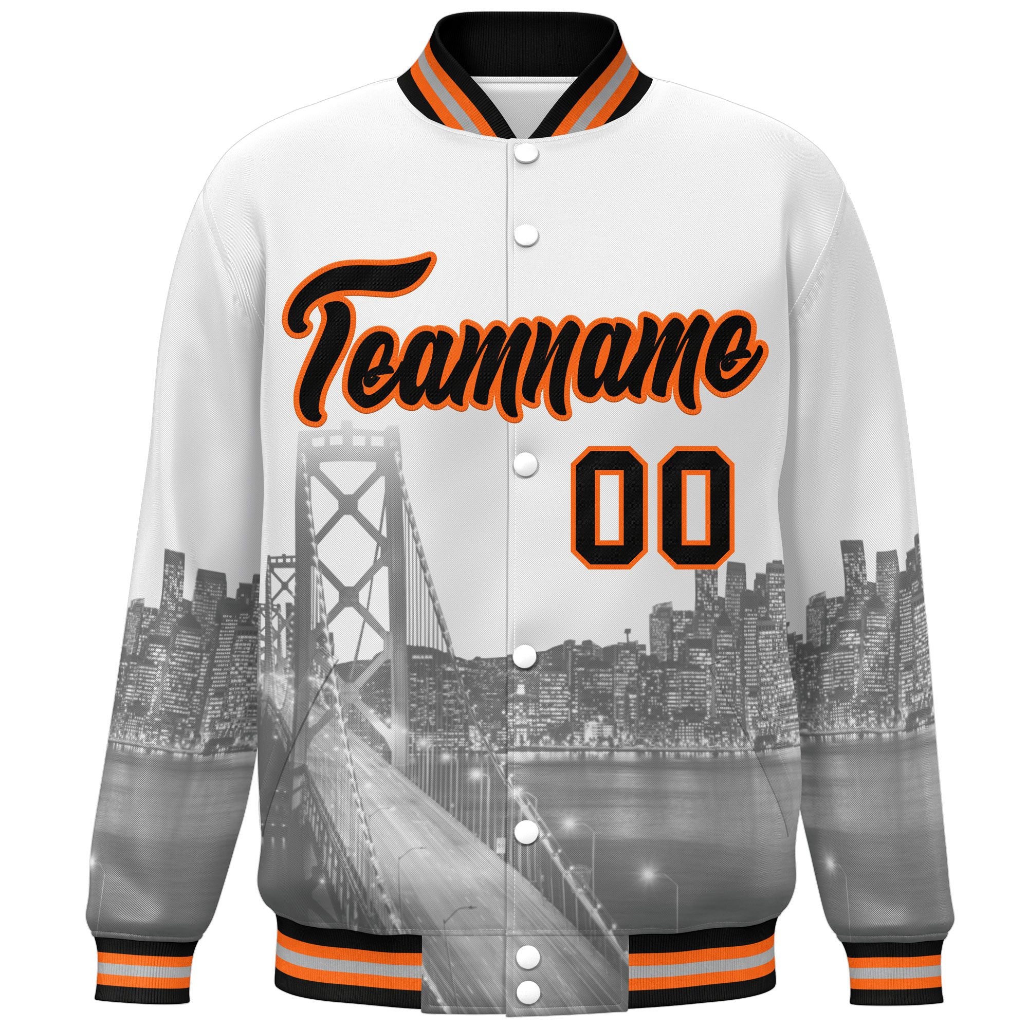 Custom White Black-Orange San Francisco City Connect Track Varsity Full-Snap Jacket