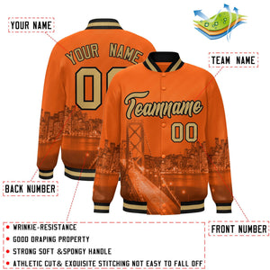 Custom Orange Old Gold-Black San Francisco City Connect Track Varsity Full-Snap Jacket