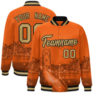 Custom Orange Old Gold-Black San Francisco City Connect Track Varsity Full-Snap Jacket