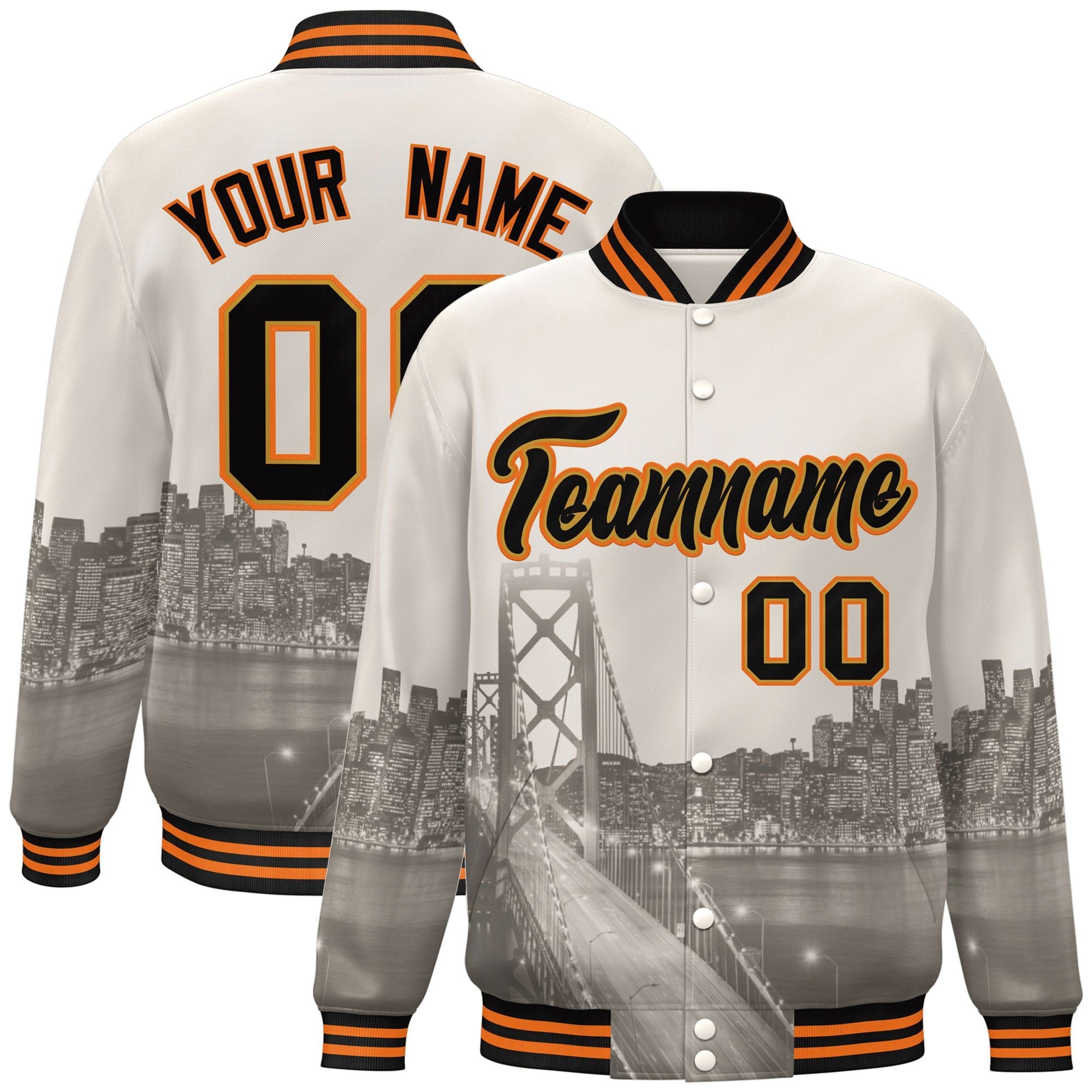 Custom Cream Black-Old Gold San Francisco City Connect Track Varsity Full-Snap Jacket