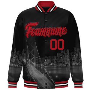 Custom Black Red San Francisco City Connect Track Varsity Full-Snap Jacket