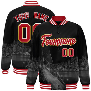 Custom Black Red-White San Francisco City Connect Track Varsity Full-Snap Jacket