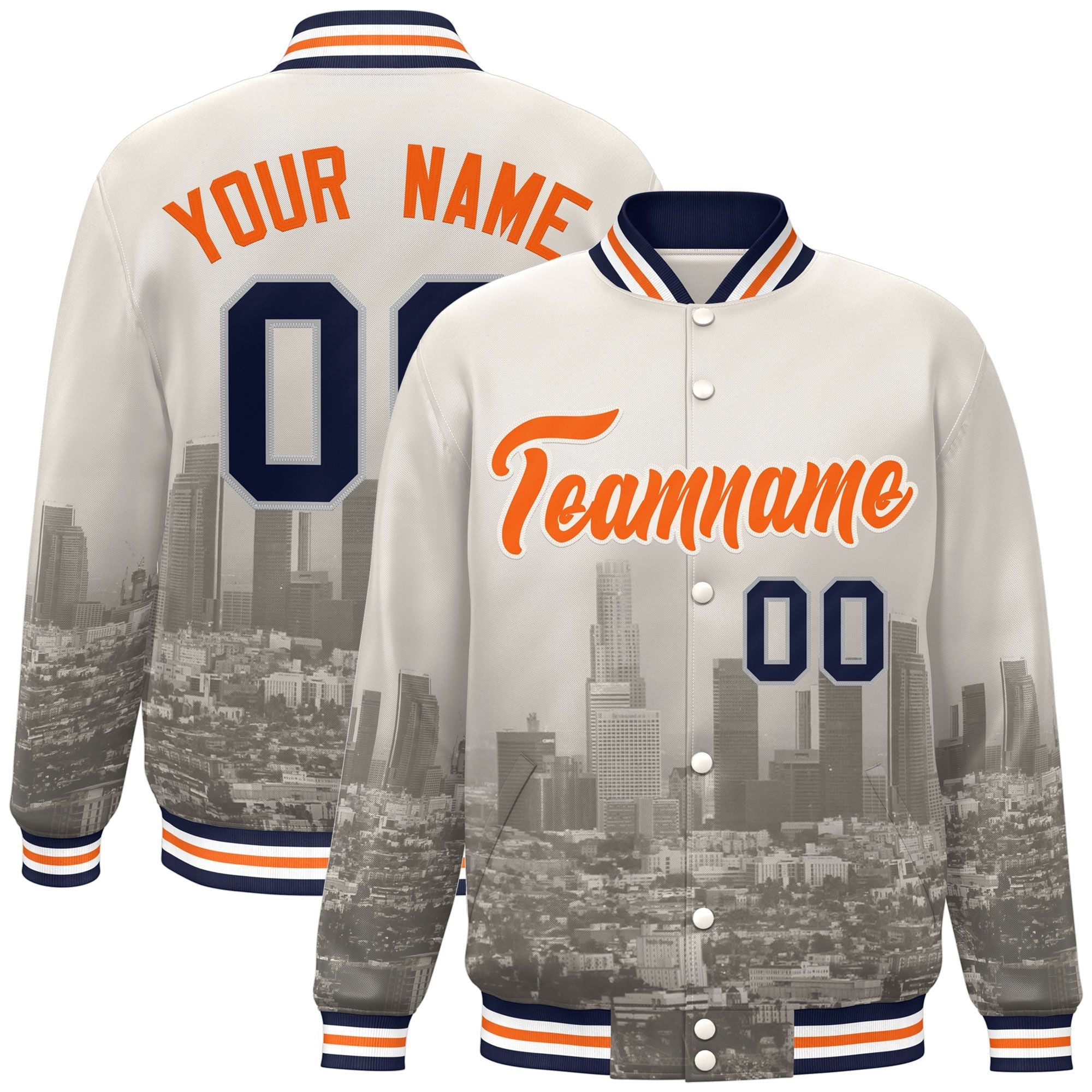 Custom Cream Orange-Cream Los Angeles City Connect Track Varsity Full-Snap Jacket