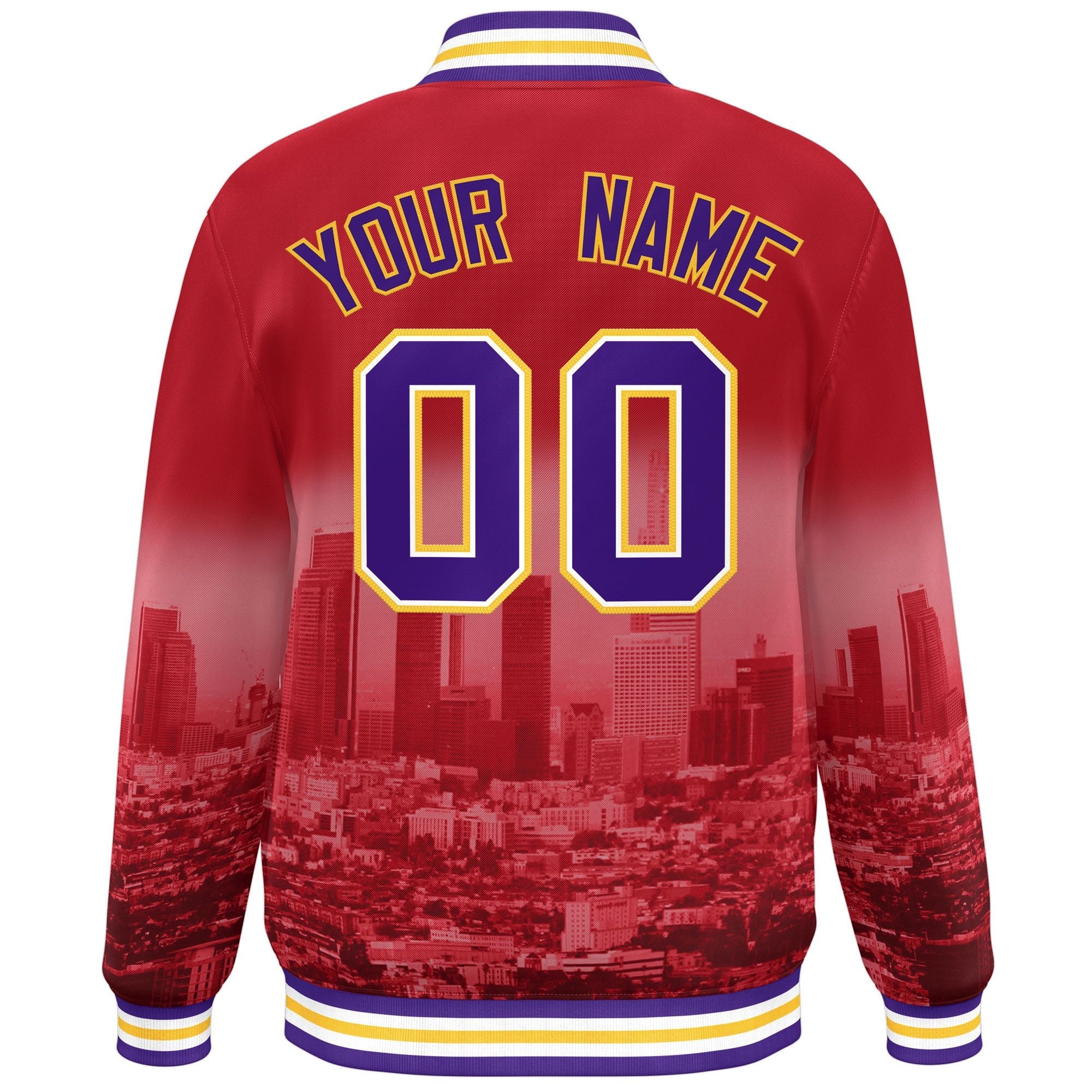 Custom Red Purple-Yellow Los Angeles City Connect Track Varsity Full-Snap Jacket