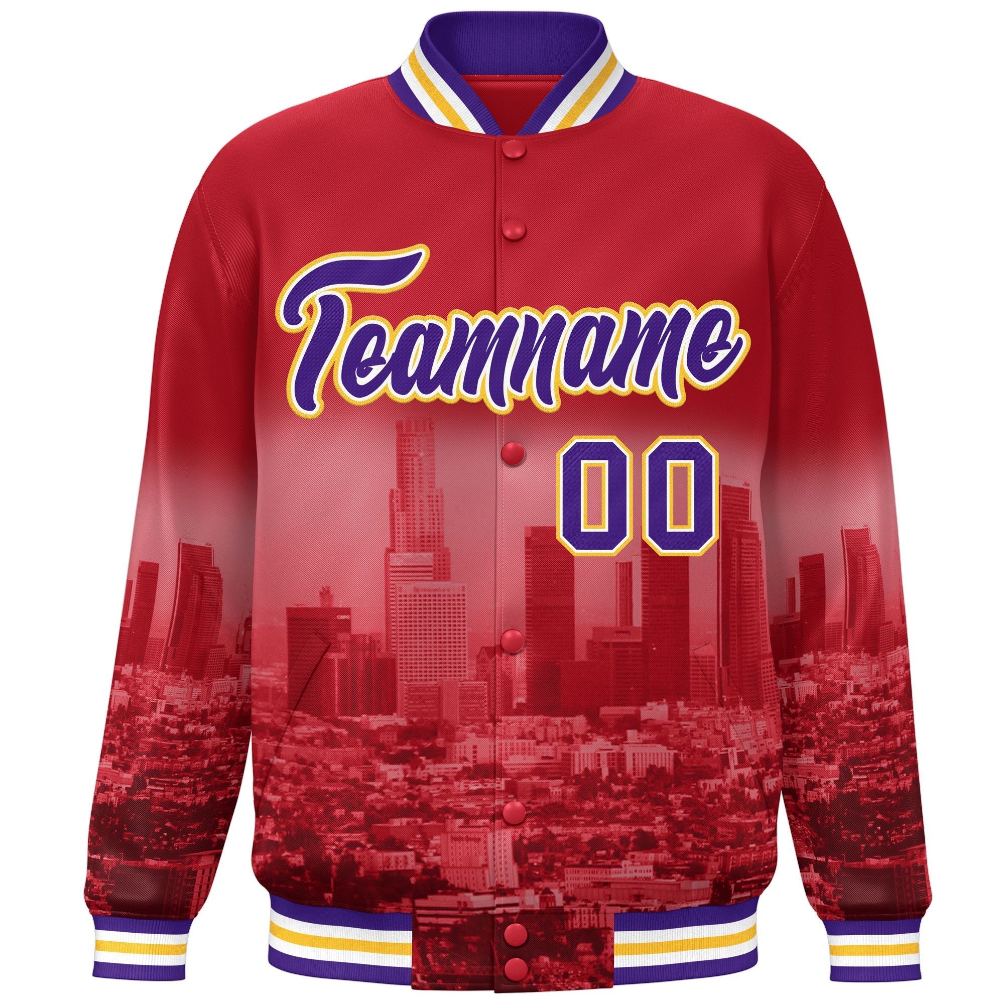 Custom Red Purple-Yellow Los Angeles City Connect Track Varsity Full-Snap Jacket