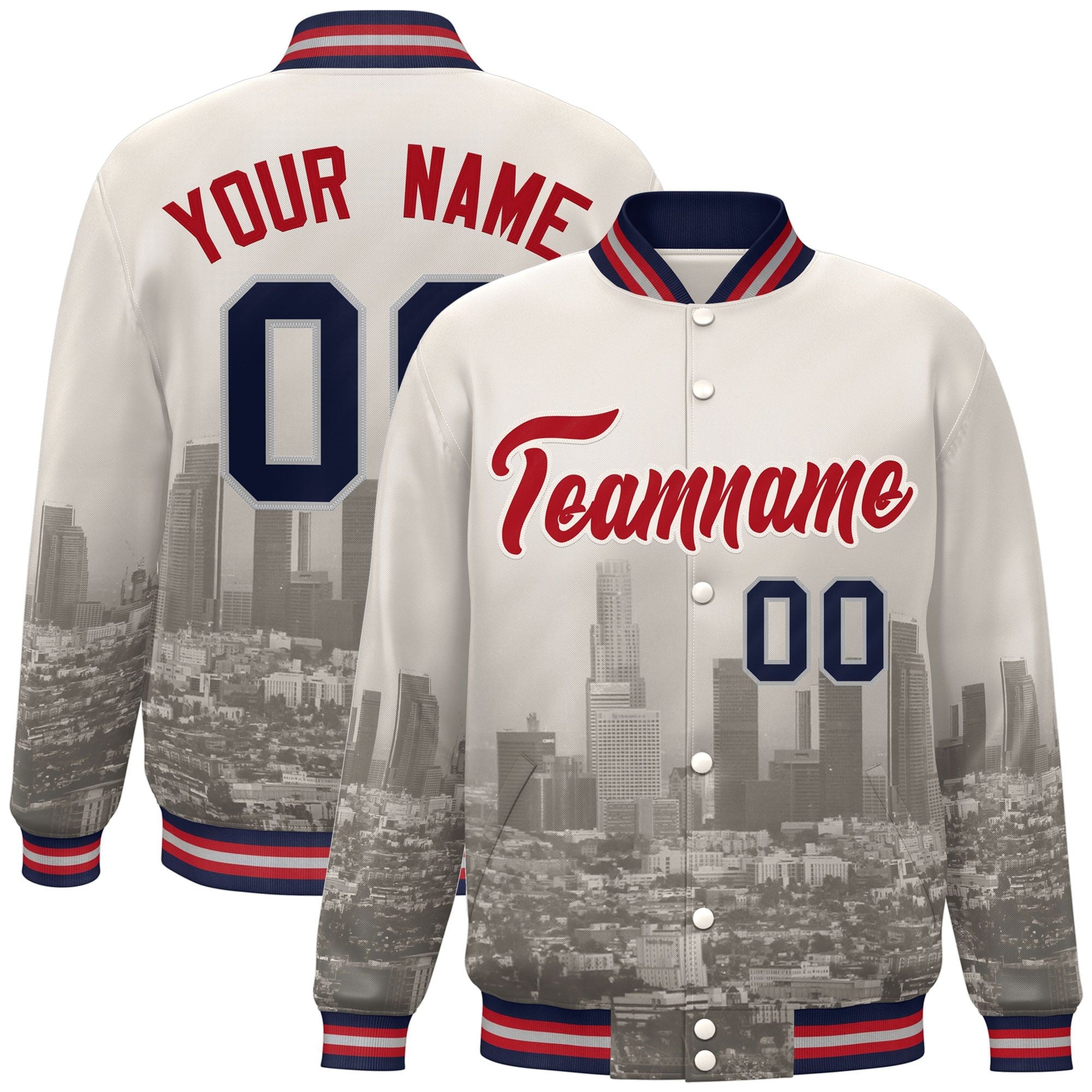 Custom Cream Red Los Angeles City Connect Track Varsity Full-Snap Jacket