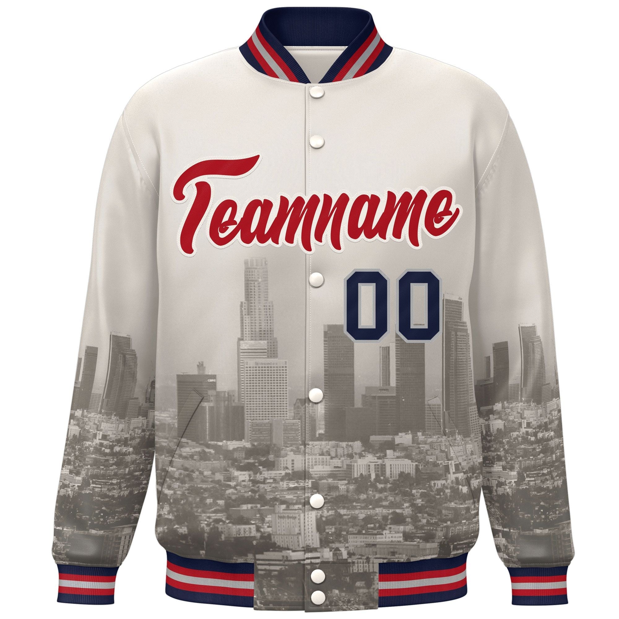 Custom Cream Red Los Angeles City Connect Track Varsity Full-Snap Jacket