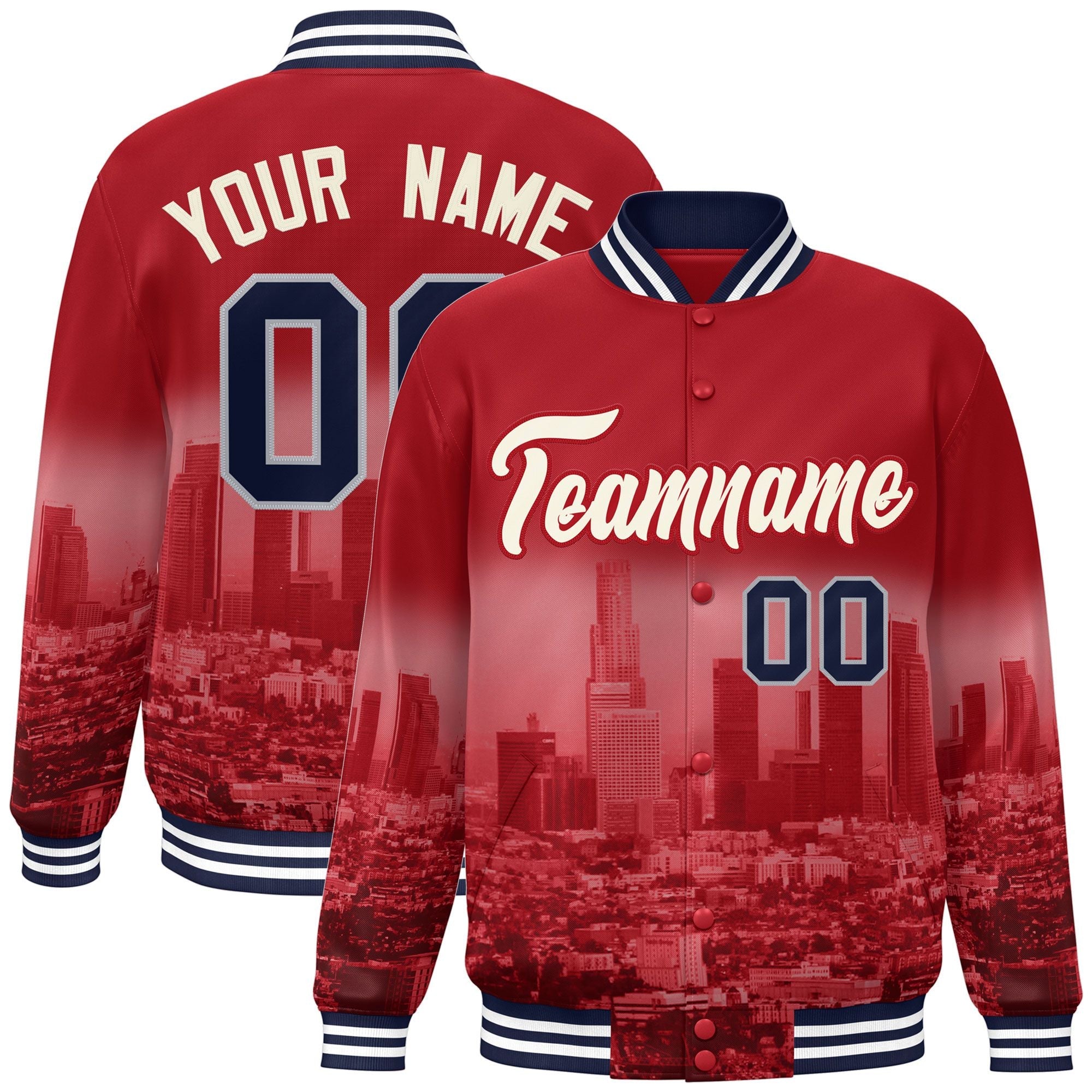 Custom Red Cream Los Angeles City Connect Track Varsity Full-Snap Jacket