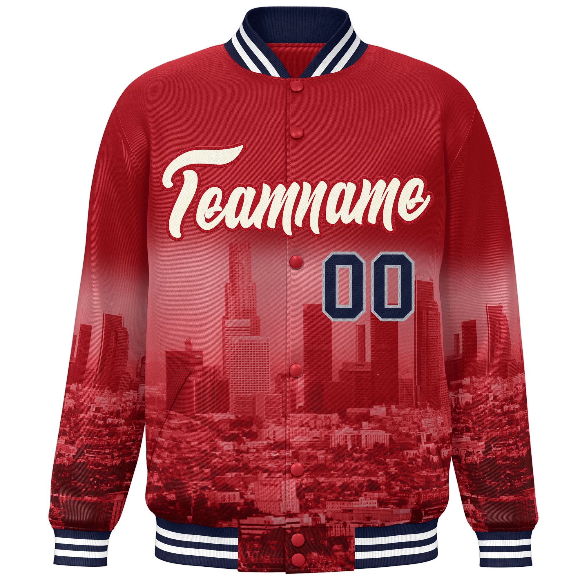 Custom Red Cream Los Angeles City Connect Track Varsity Full-Snap Jacket