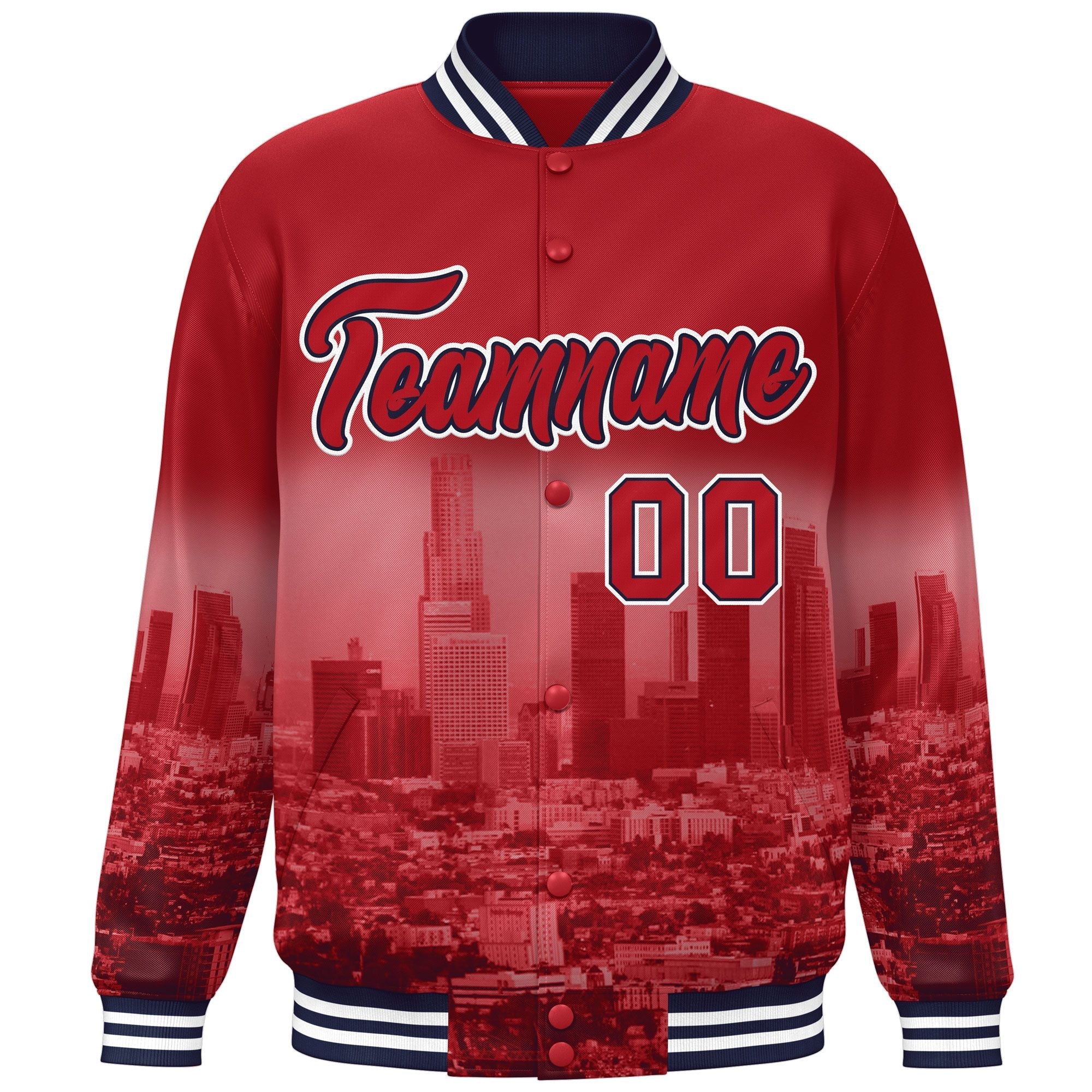 Custom Red Navy-White Los Angeles City Connect Track Varsity Full-Snap Jacket