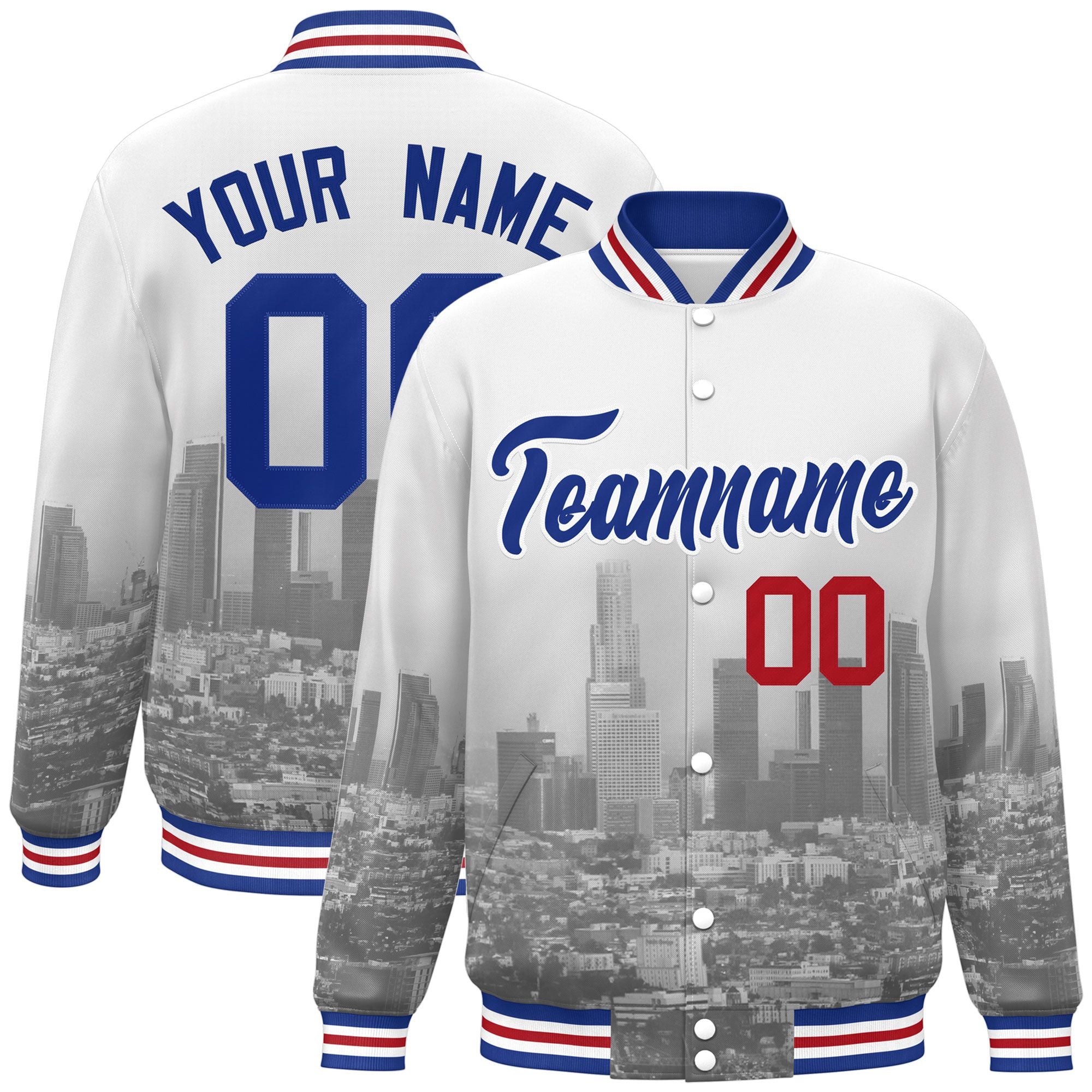 Custom White Royal Los Angeles City Connect Track Varsity Full-Snap Jacket