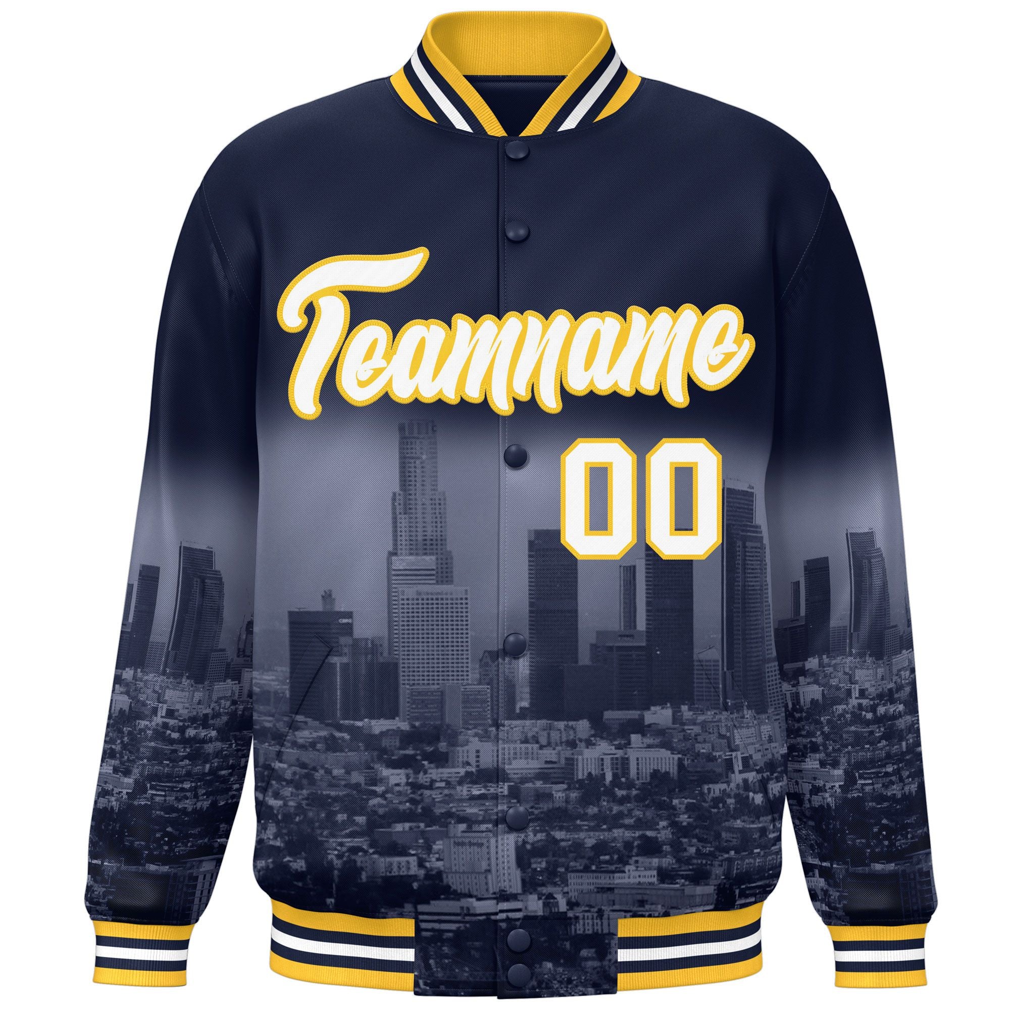 Custom Navy White-Gold Los Angeles City Connect Track Varsity Full-Snap Jacket