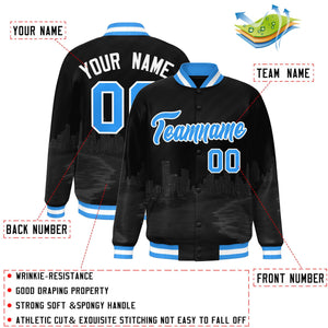 Custom Black Powder Blue-White Miami City Connect Track Varsity Full-Snap Jacket