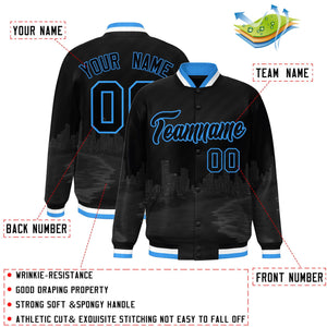 Custom Black Powder Blue Miami City Connect Track Varsity Full-Snap Jacket