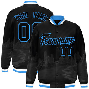 Custom Black Powder Blue Miami City Connect Track Varsity Full-Snap Jacket