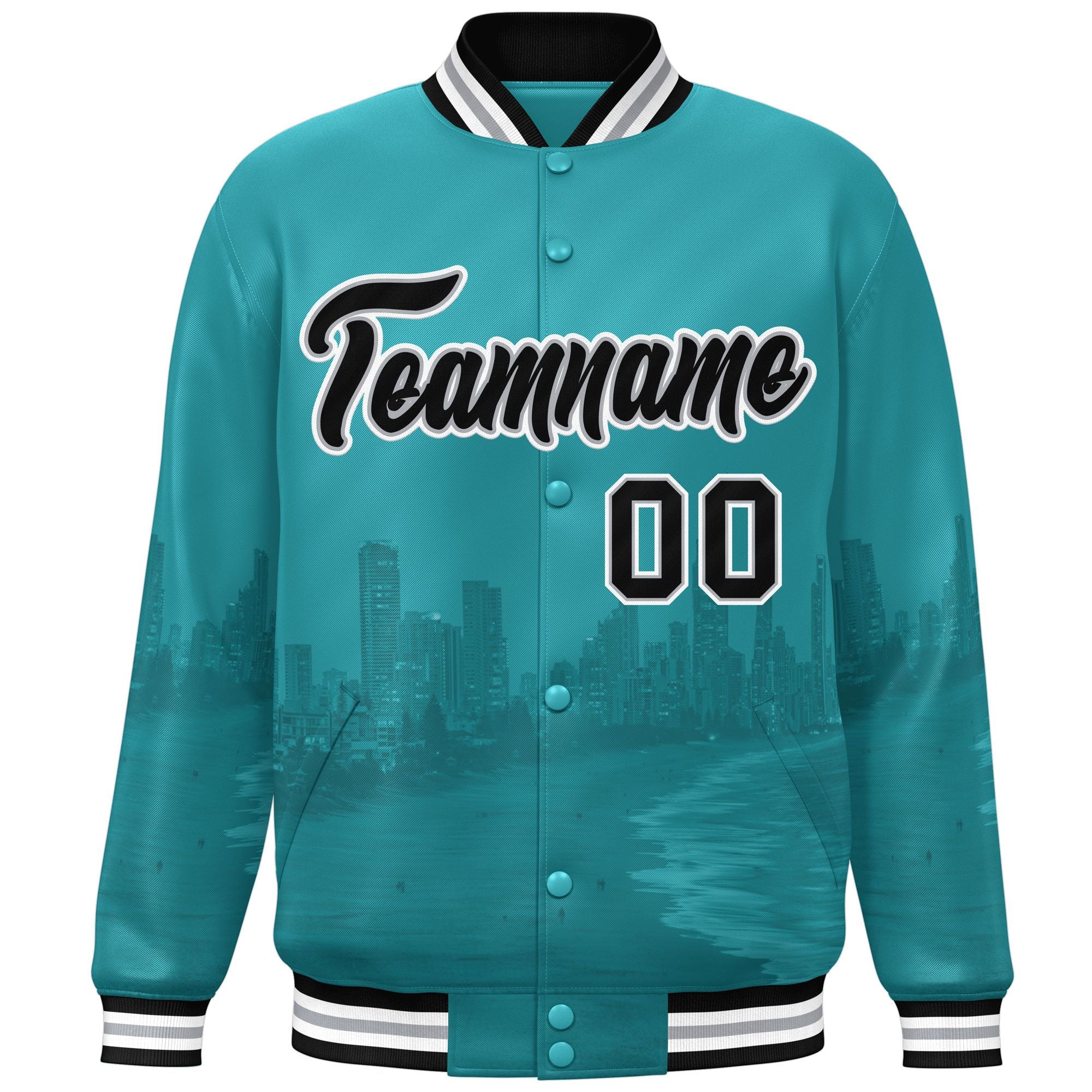 Custom Aqua Black-White Miami City Connect Track Varsity Full-Snap Jacket