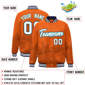 Custom Orange White-Navy Miami City Connect Track Varsity Full-Snap Jacket