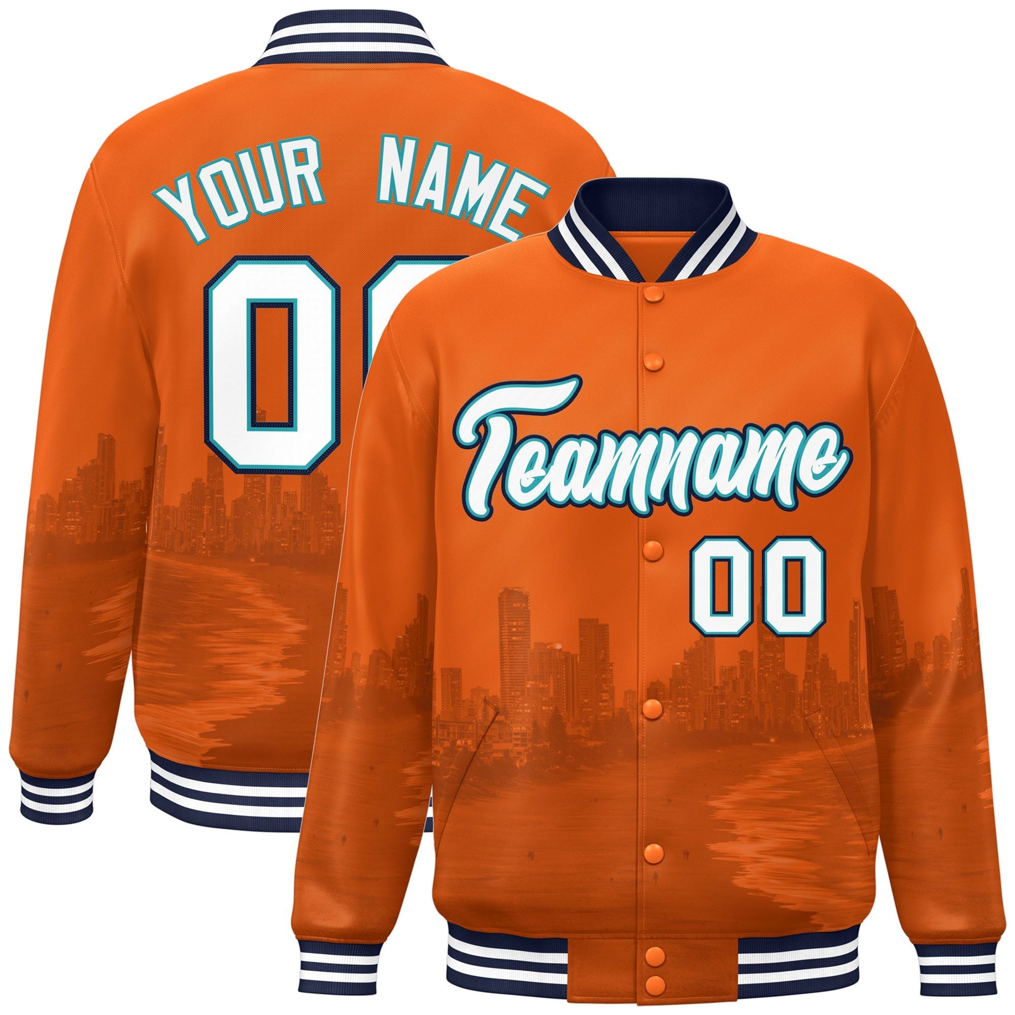 Custom Orange White-Navy Miami City Connect Track Varsity Full-Snap Jacket