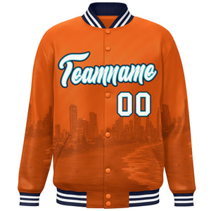 Custom Orange White-Navy Miami City Connect Track Varsity Full-Snap Jacket