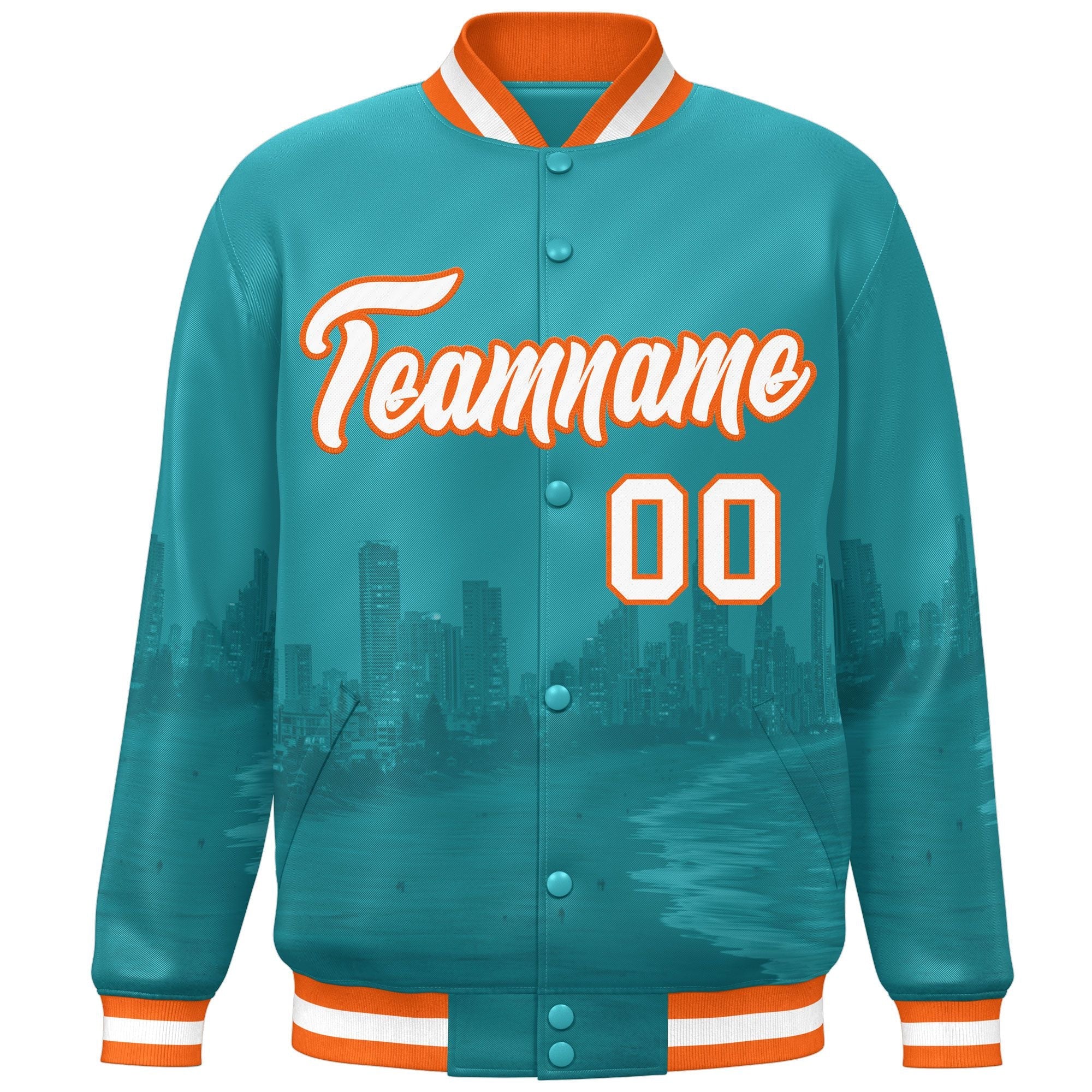 Custom Aqua White-Orange Miami City Connect Track Varsity Full-Snap Jacket