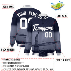 Custom Navy White New York City Connect Track Varsity Full-Snap Jacket