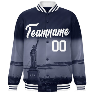 Custom Navy White New York City Connect Track Varsity Full-Snap Jacket