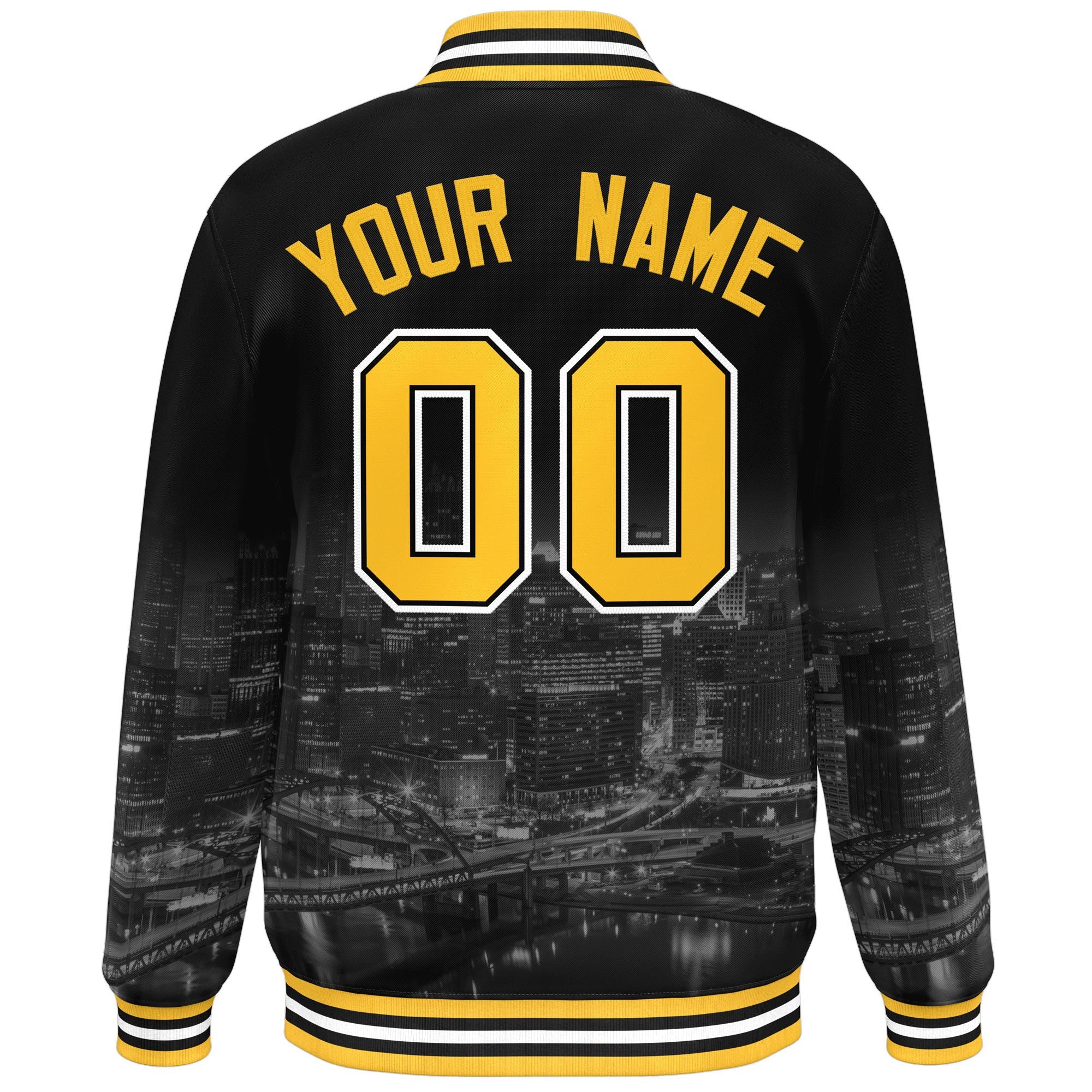 Custom Black Gold-White Pittsburgh City Connect Track Varsity Full-Snap Jacket