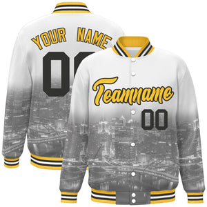 Custom White Gold-Black Pittsburgh City Connect Track Varsity Full-Snap Jacket