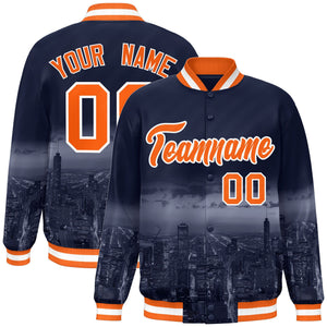 Custom Navy Orange-White Chicago City Connect Track Varsity Full-Snap Jacket