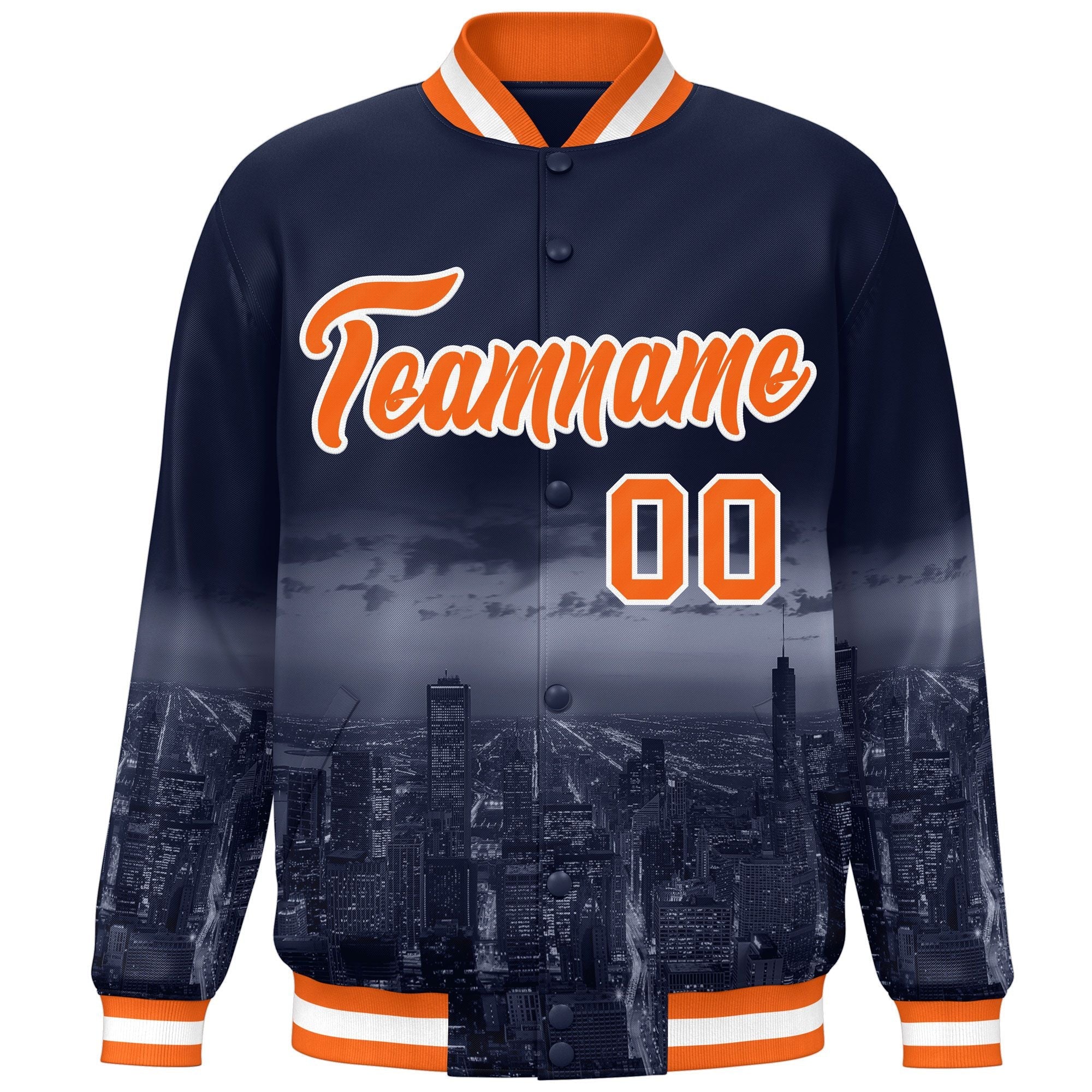 Custom Navy Orange-White Chicago City Connect Track Varsity Full-Snap Jacket