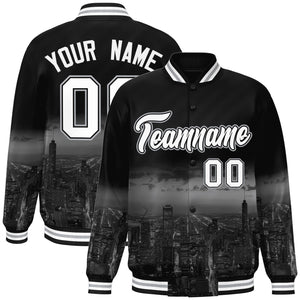 Custom Black White Chicago City Connect Track Varsity Full-Snap Jacket