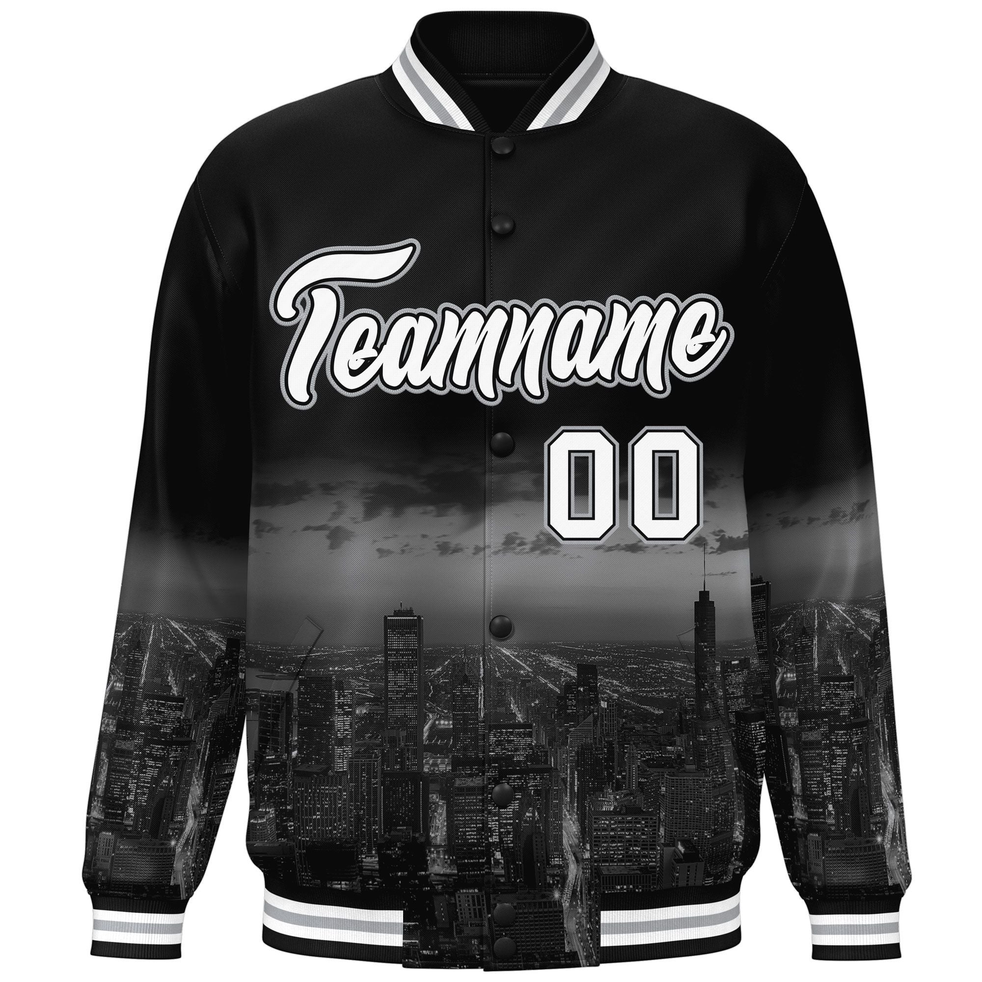 Custom Black White Chicago City Connect Track Varsity Full-Snap Jacket