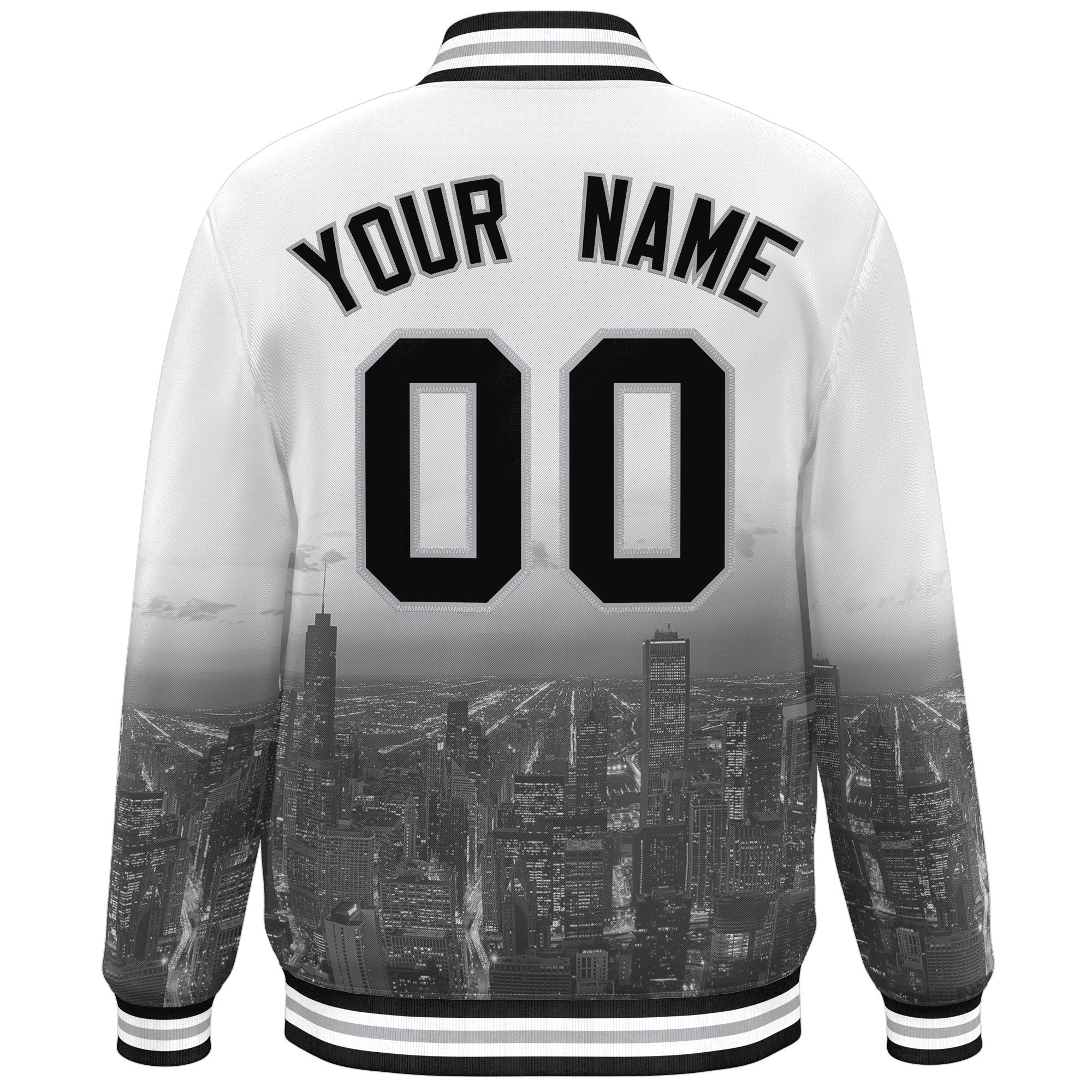 Custom White Black-Gray Chicago City Connect Track Varsity Full-Snap Jacket