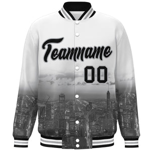 Custom White Black-Gray Chicago City Connect Track Varsity Full-Snap Jacket