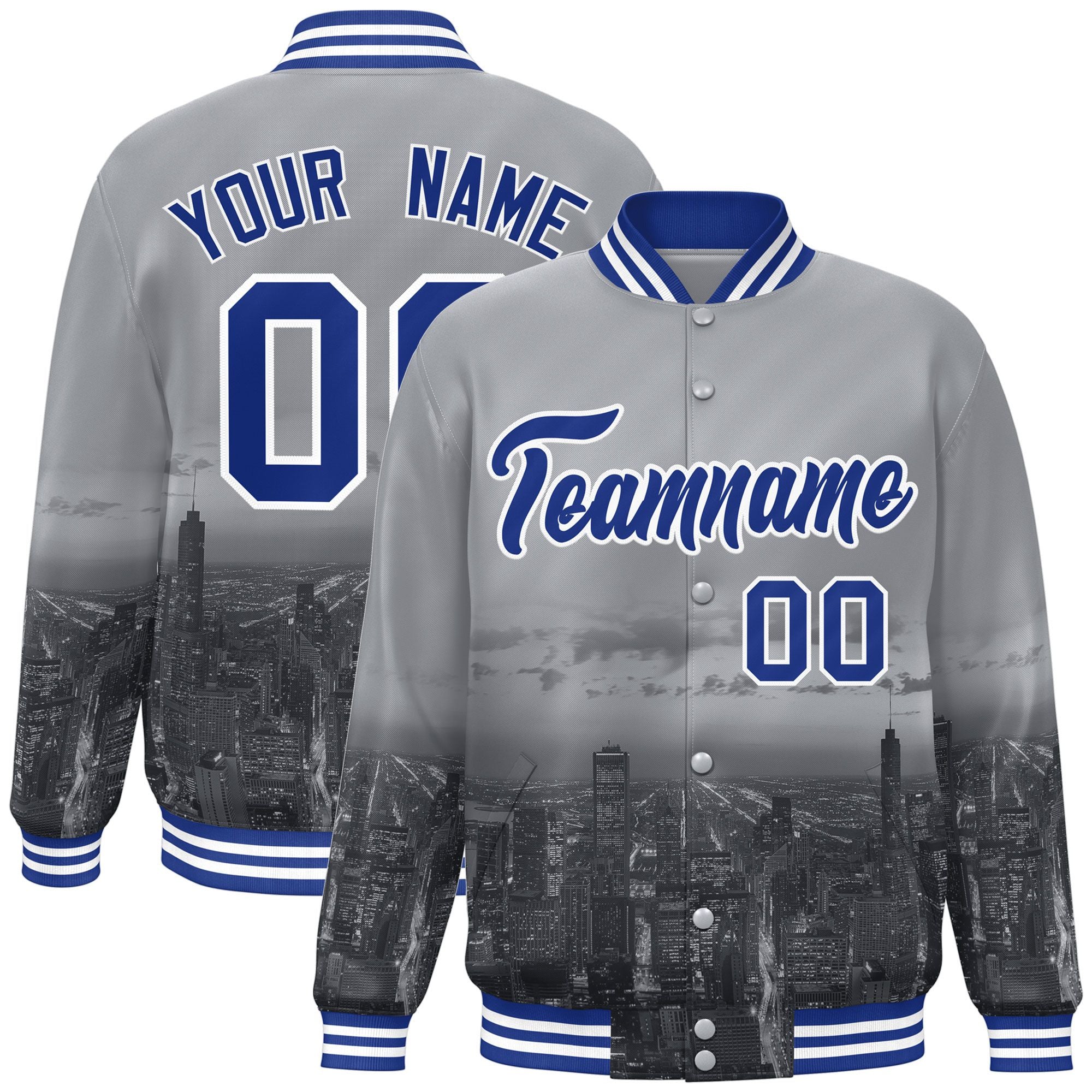 Custom Gray Royal-White Chicago City Connect Track Varsity Full-Snap Jacket