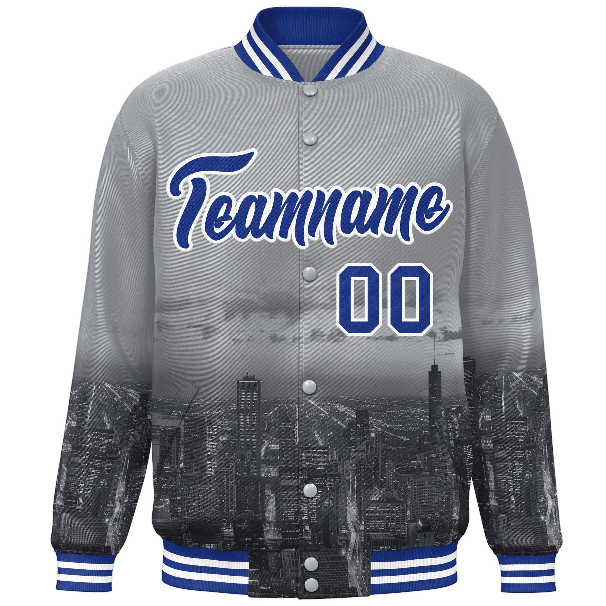 Custom Gray Royal-White Chicago City Connect Track Varsity Full-Snap Jacket